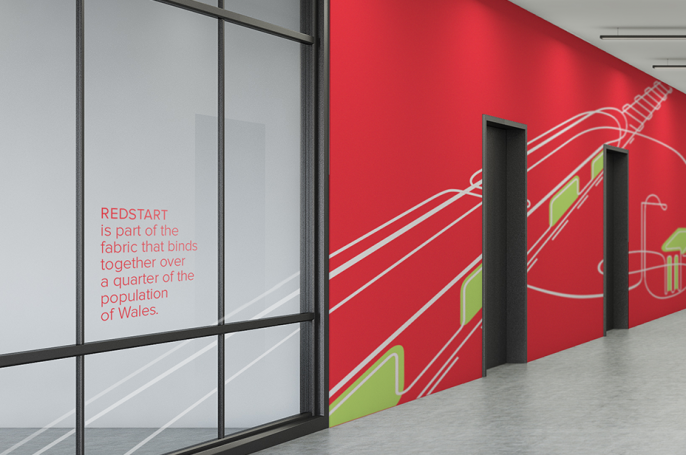 interior graphics showing train illustration on wall