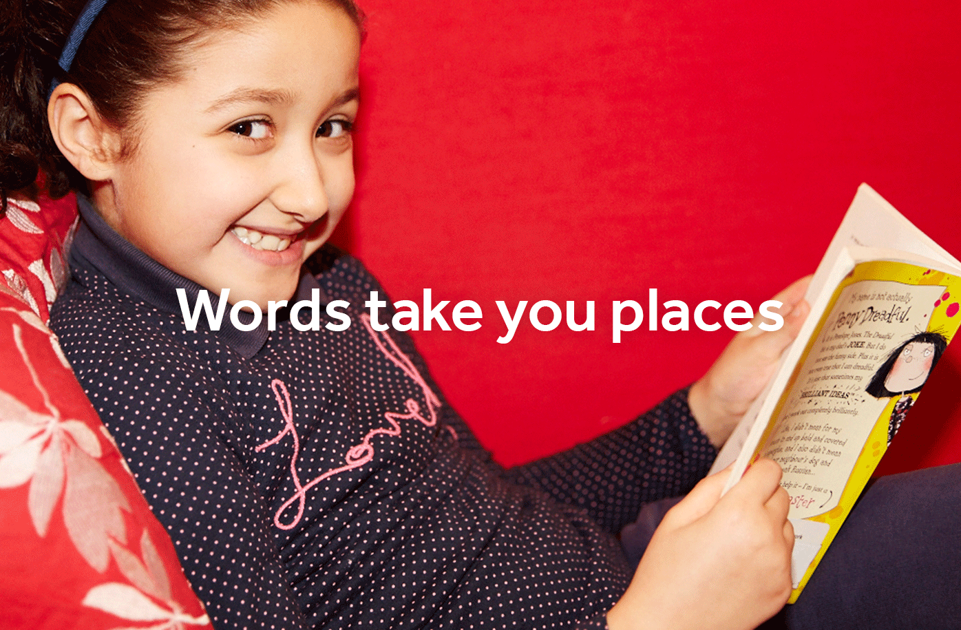 Words take you places - girl reading storybook