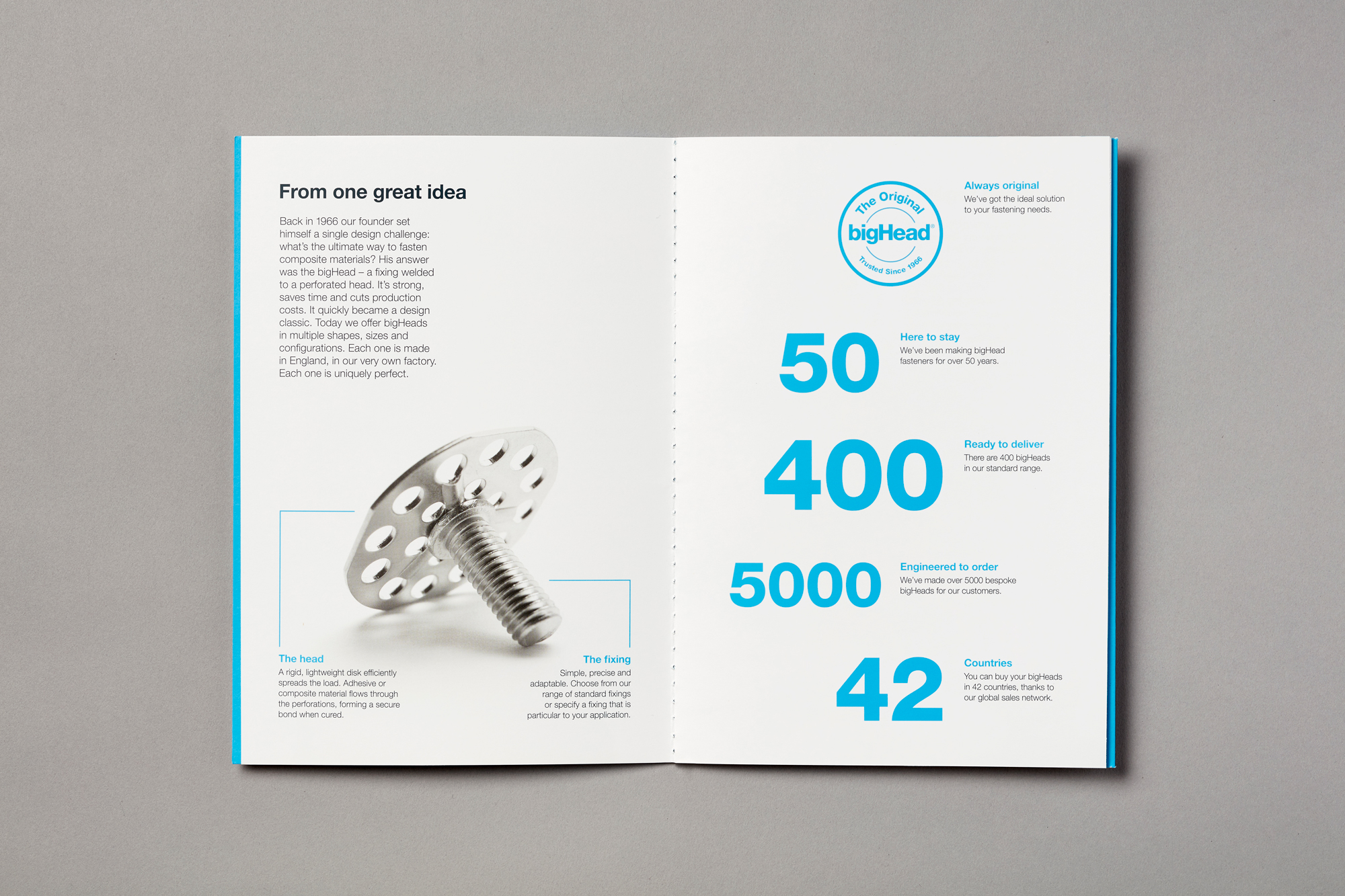 Marketing brochure spread showing overview of business achievements