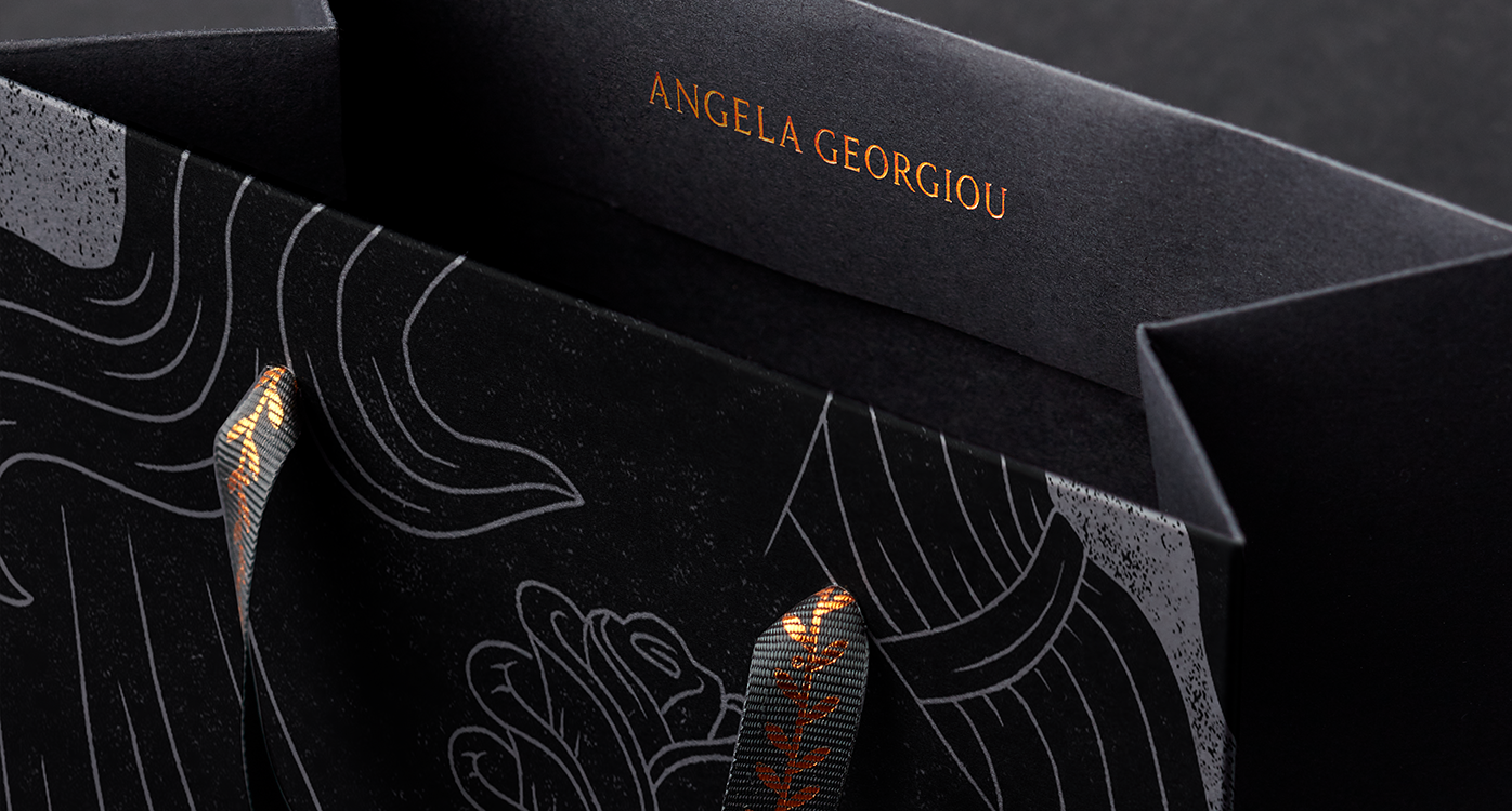 Close-up of elegant branded gift bag for a jewellery designer