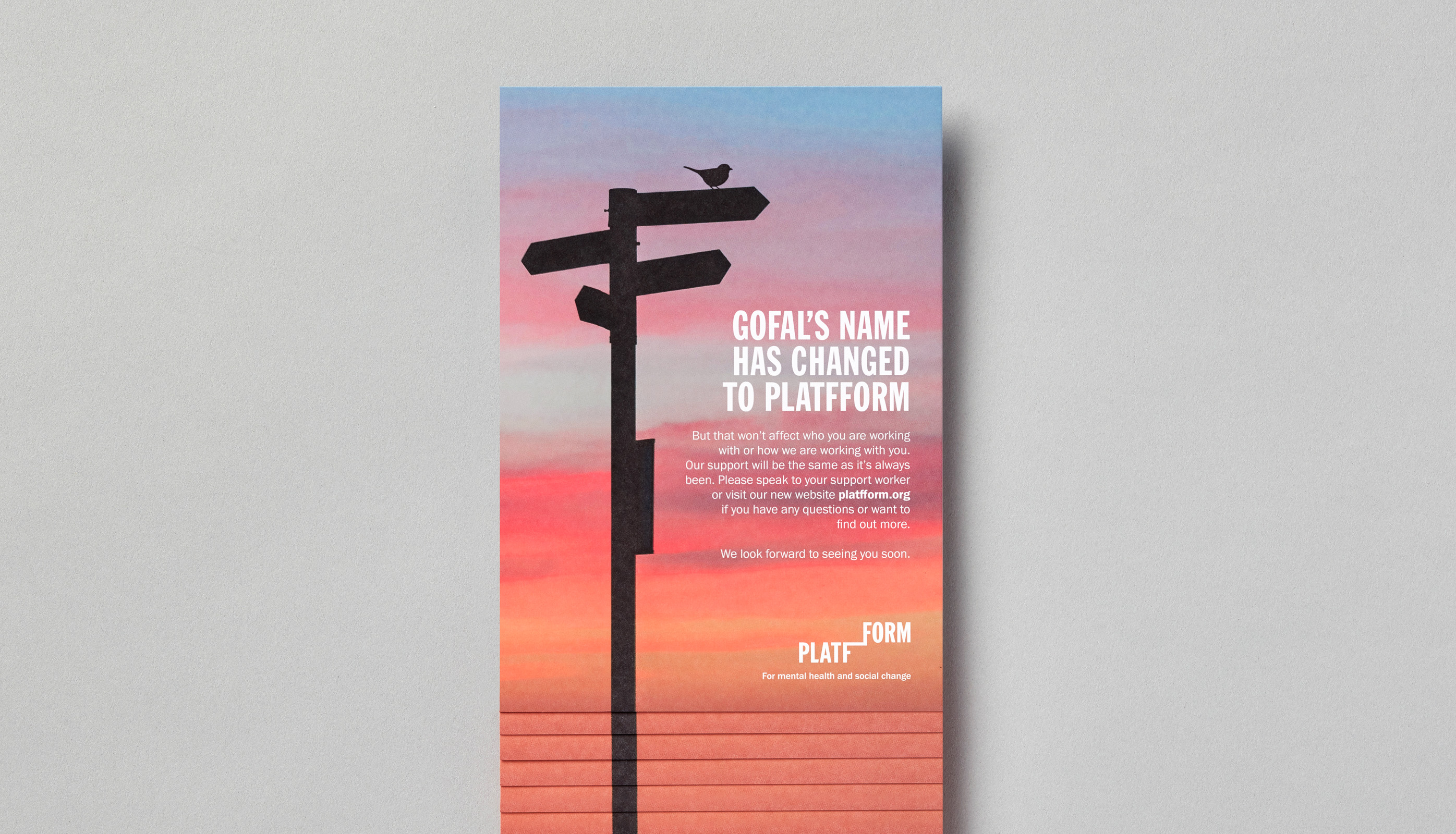 Platfform reassurance postcard