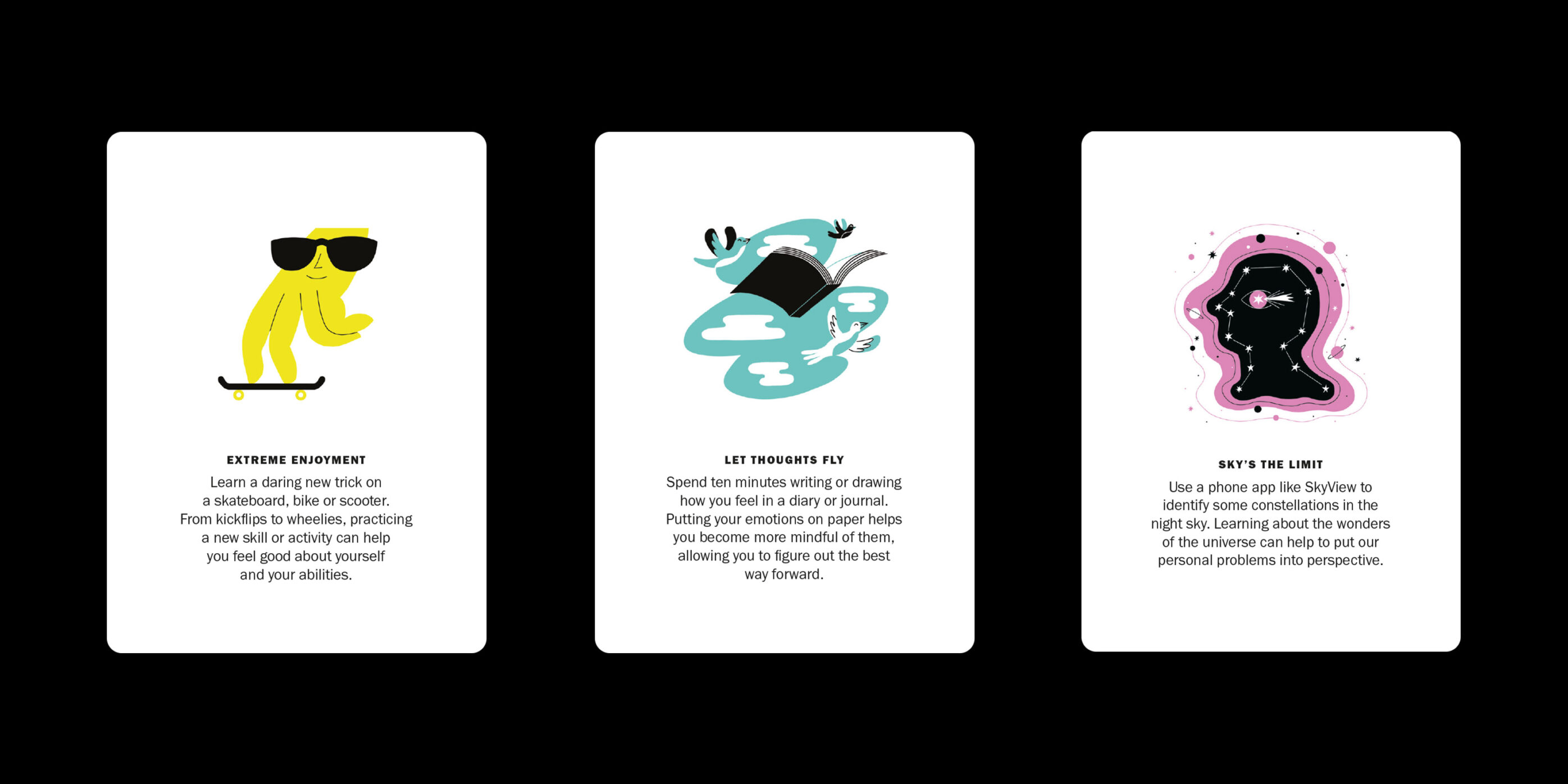 Selection of wellbeing cards showing different illustrations
