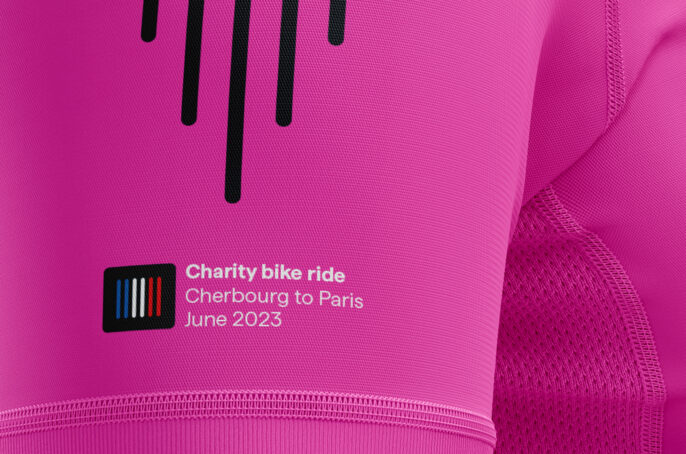 Close-up detail of sleeve of charity bike ride jersey design
